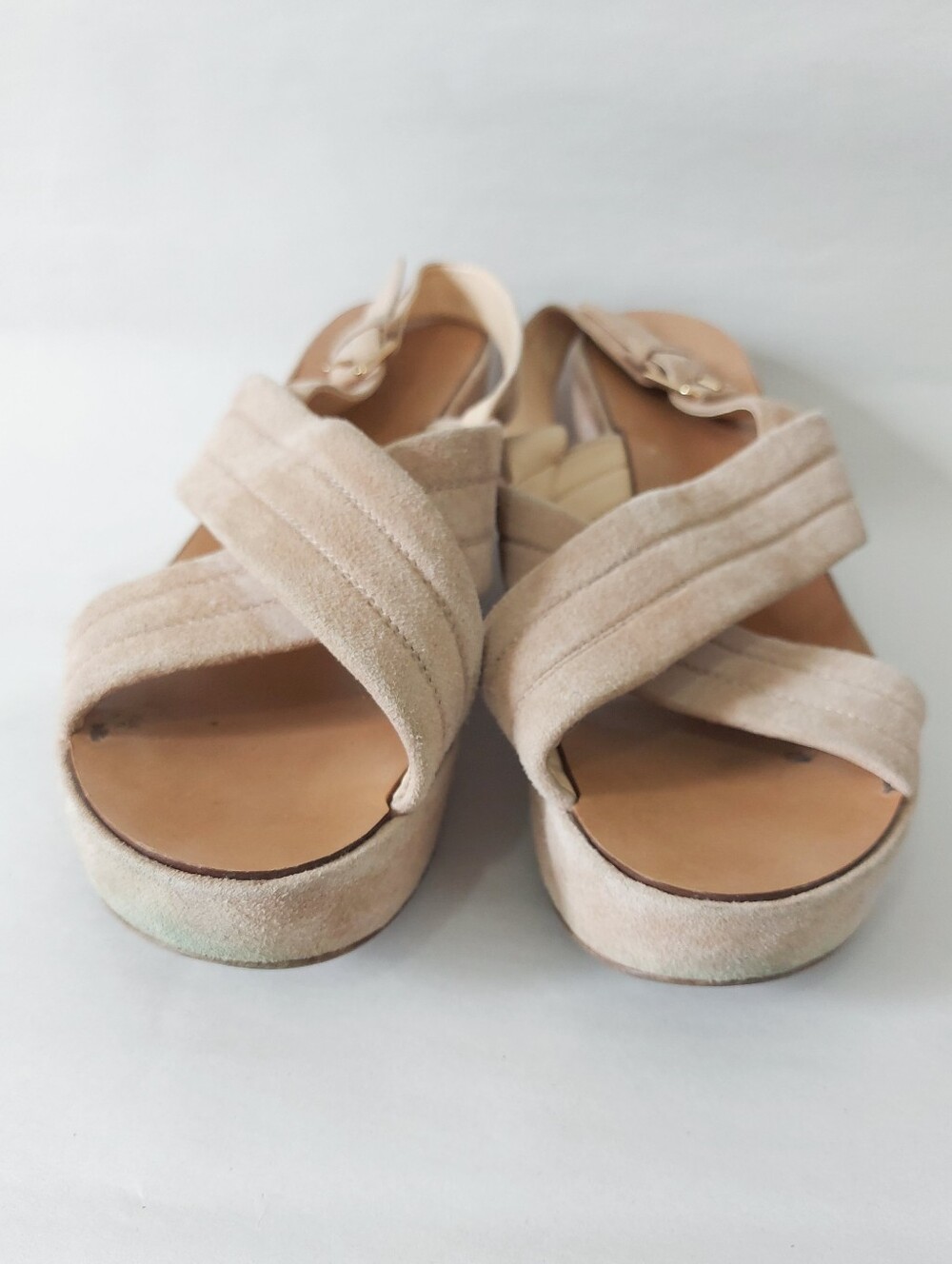 J.Crew Women Darcy Beige Suede Leather Slingback Wedge Sandals Size 8 Comfort - Picture 5 of 14